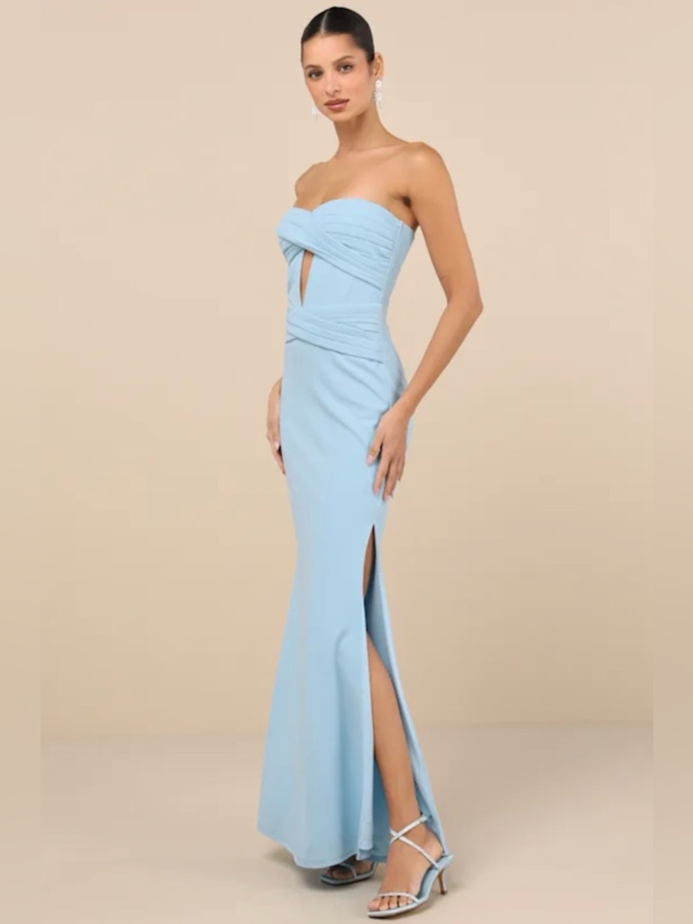 Lulus Elegant Finesse Light Blue Pleated Cutout Maxi Dress S NWT